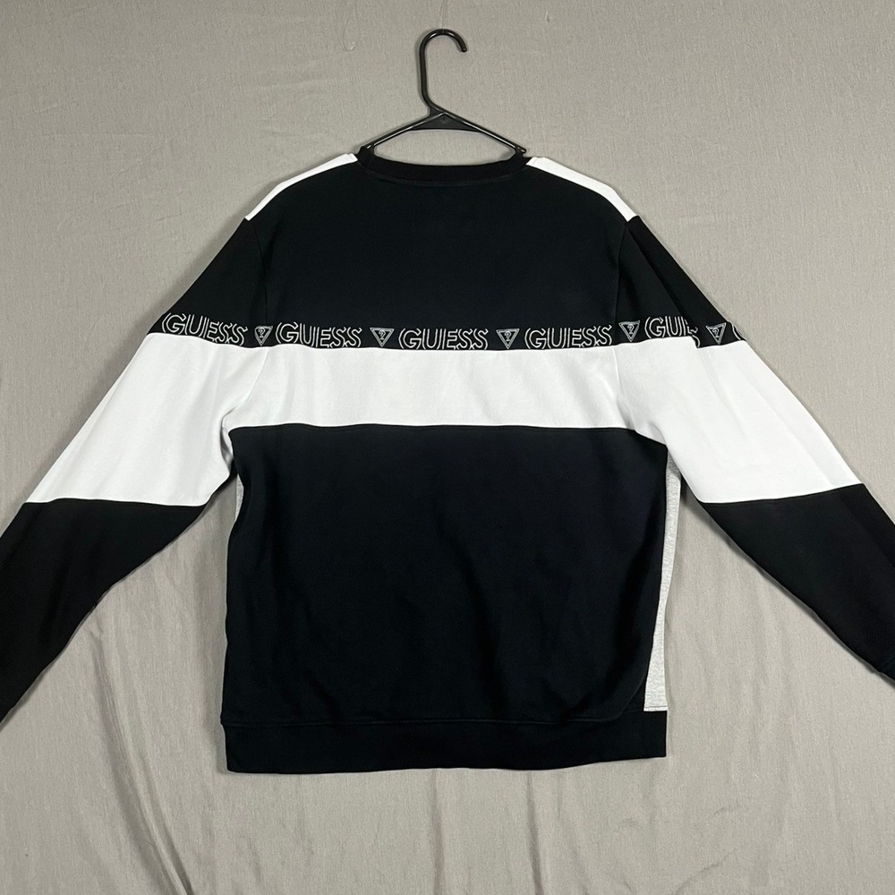 Guess Sweatshirt Mens Large Colorblock Logo Taping Black White EUC - Picture 5 of 9